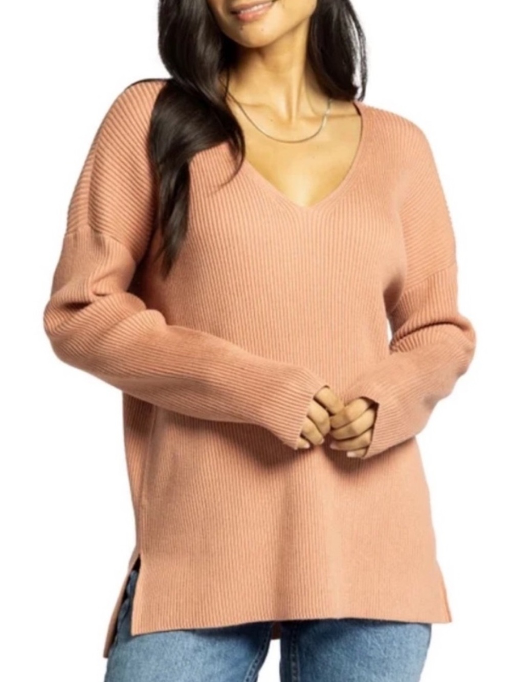 NEW TXS by Thread & Supply V-Neck Shadi Sweater Pink Large
